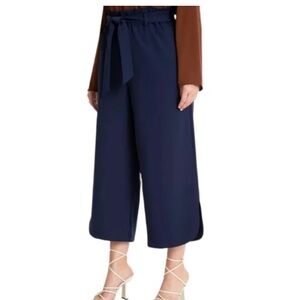 Eloquii Navy Paper Bag Wide Leg Crop Pants with tie
